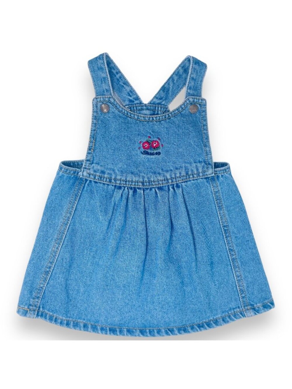 Vintage Guess Baby Girls Floral Embroidered Overalls Denim Jumper Dress 18m